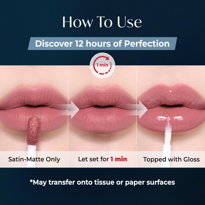 Tombrace Perfect Twin Lip — Dual-Ended Liquid Lipstick with Velvet Matte Color and Glossy Shine
