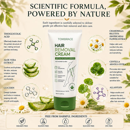 Tombrace Natural Gentle Hair Removal Cream | For Women & Men, Sensitive Skin