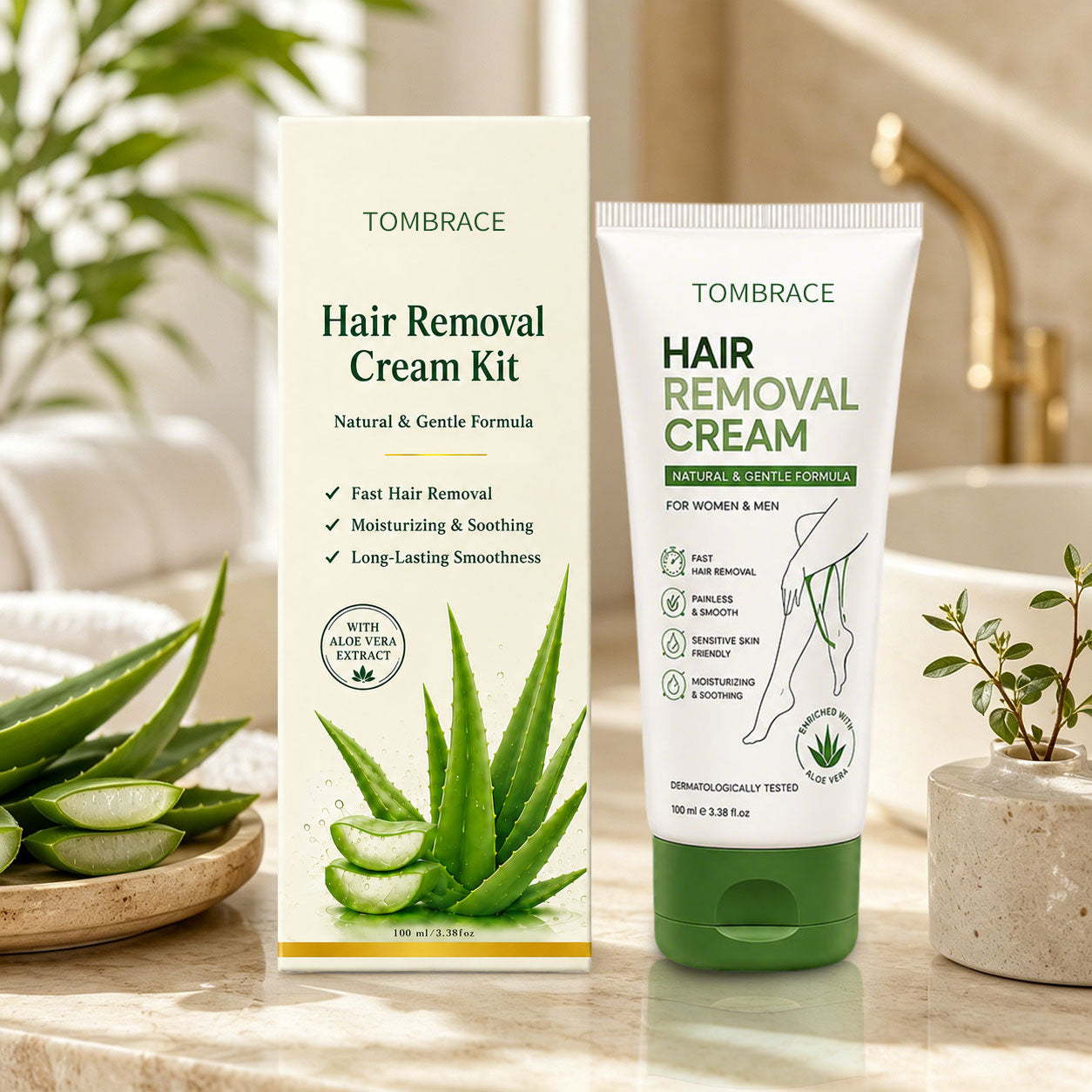 Tombrace Natural Gentle Hair Removal Cream | For Women & Men, Sensitive Skin