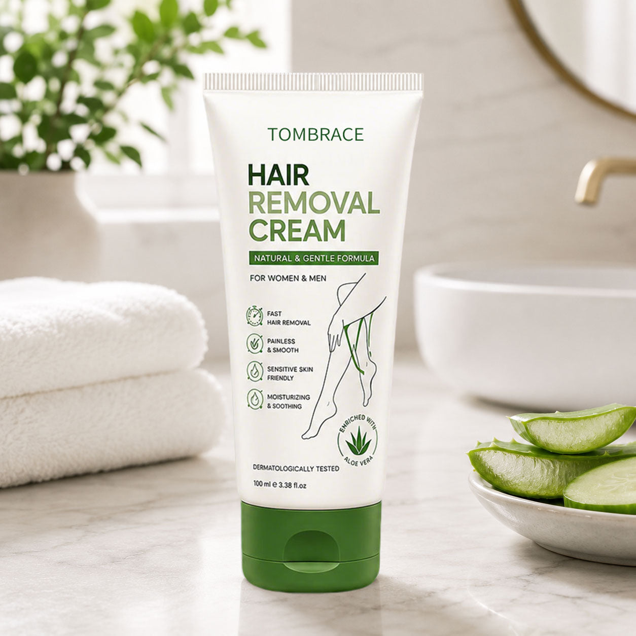 Tombrace Natural Gentle Hair Removal Cream | For Women & Men, Sensitive Skin